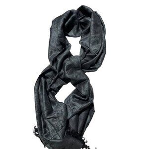Pashmina Silk Blend Black/Grey Long Scarf‎ 28x75